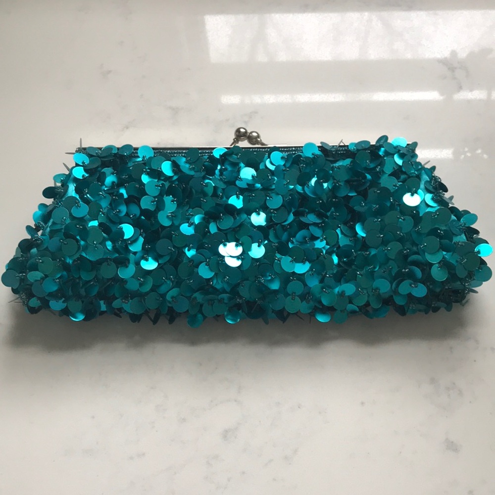 Beaded Teal Clutch with Adjustable Handles